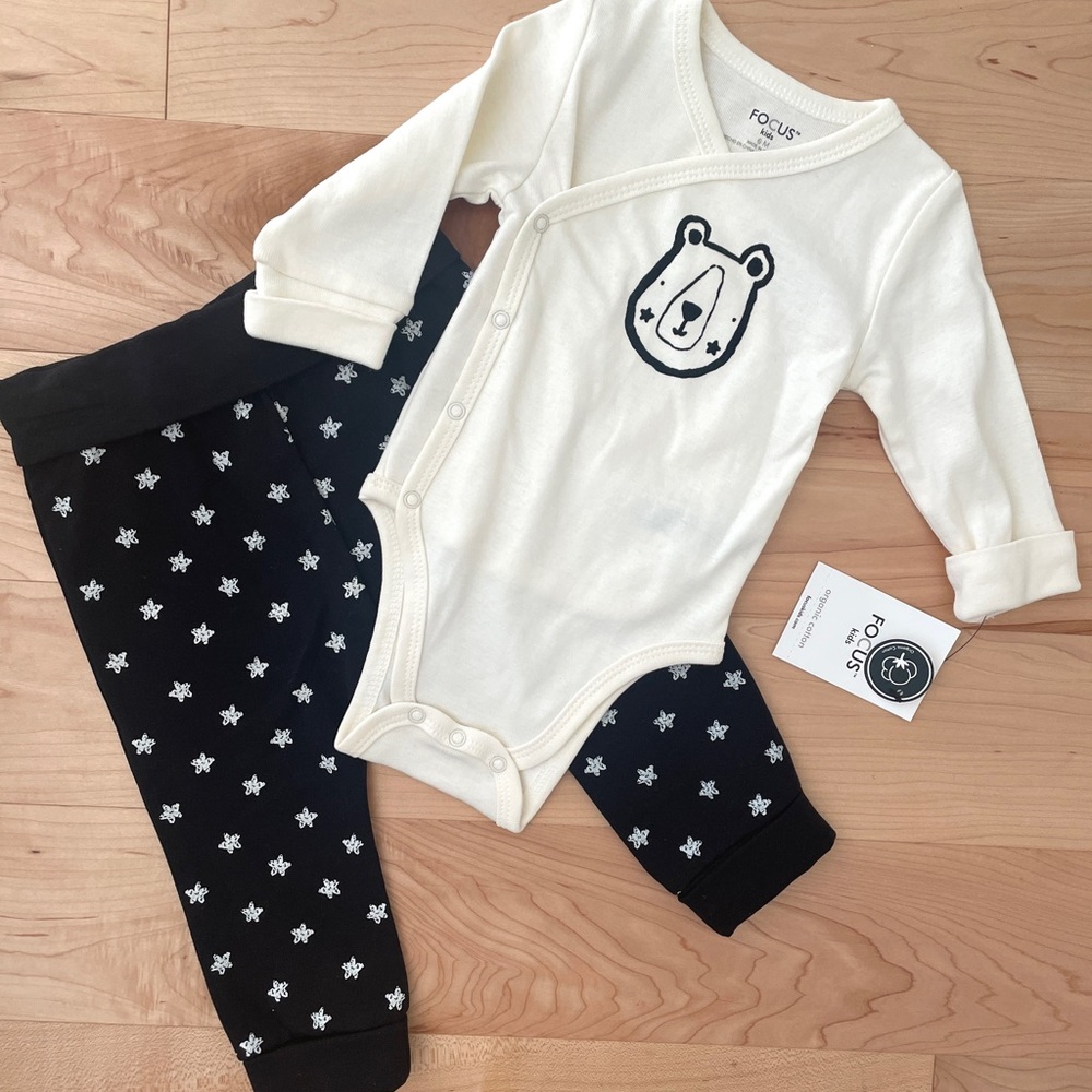 Two piece outfit, 6m, organic cotton, BNWT. Brand: Focus Kids